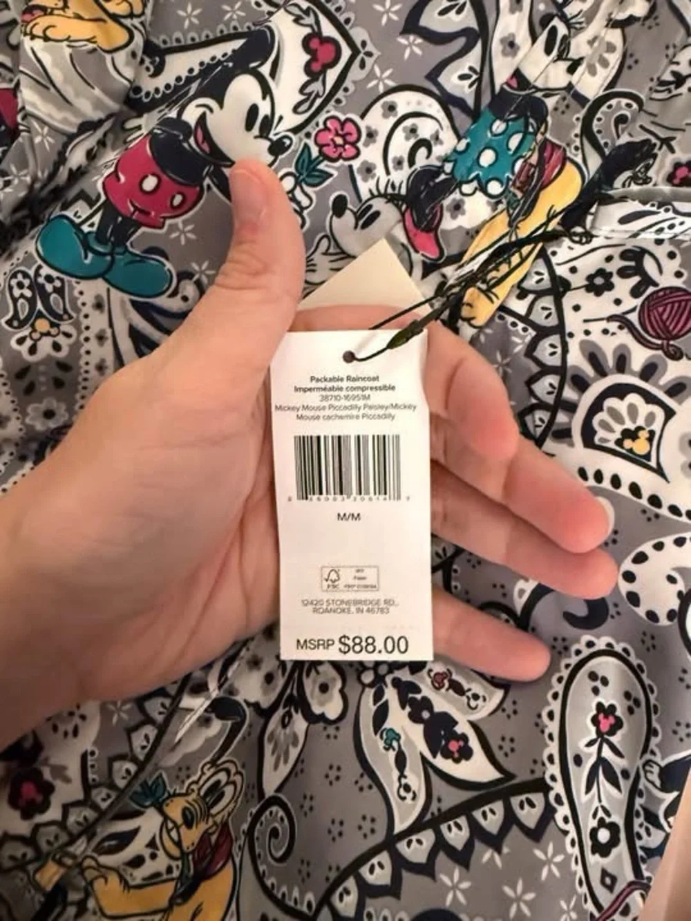 Vera Bradley Gray Paisley Mickey Mouse Hooded Raincoat with Multicolor Accents - Picture 4 of 4